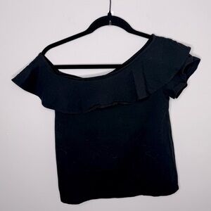 J.Crew Asymmetrical Ruffled Tank XS Black